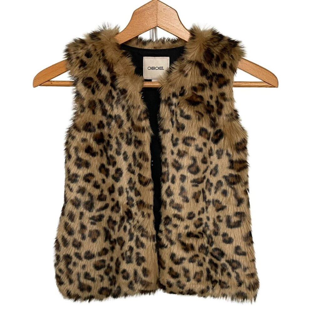 Girls S Cherokee Faux Fur Leopard Print Sleeveless Animal Print Vest